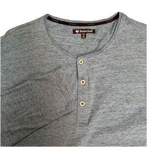 Buttercloth Shirt Men' XL ICY COTTON Long Sleeve Henley Blue Heather‎ Casual